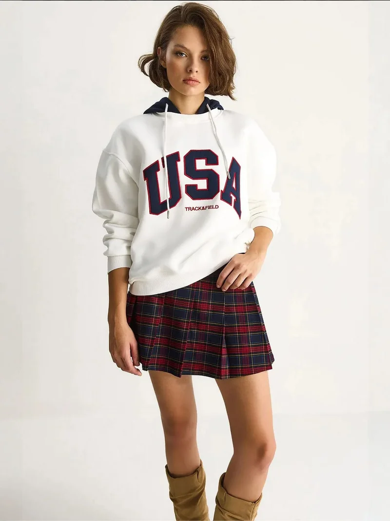 Bianco Lucci LUCCI Hooded Oversized Printed Sweatshirt